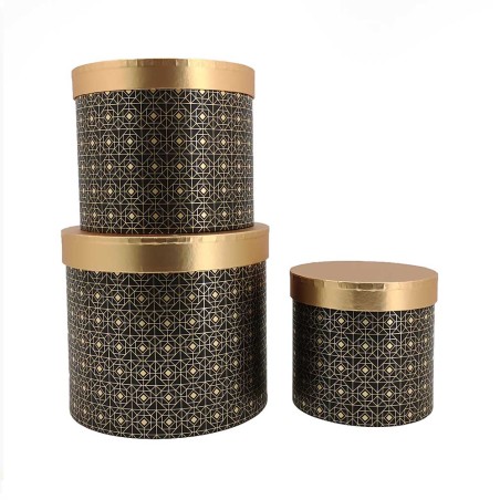 SET 3 SCATOLE ROUND NERE QUADRI ORO