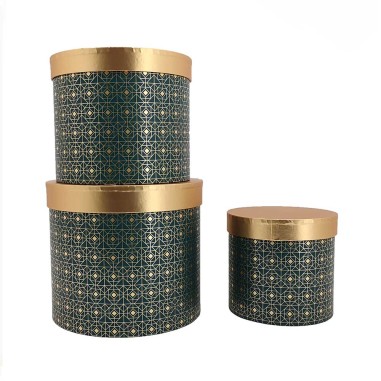 SET 3 SCATOLE ROUND VERDI QUADRI ORO