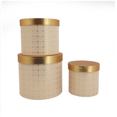 SET 3 SCATOLE ROUND ROSA QUADRI ORO