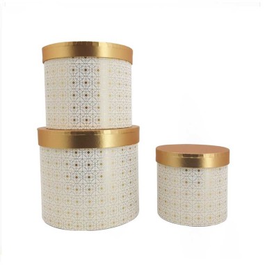 SET 3 SCATOLE ROUND BIANCHE QUAD.ORO