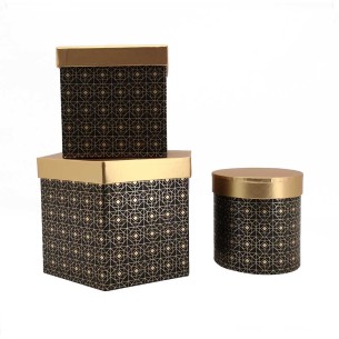 SET 3 SCATOLE NERE RIQUADRI DORATI grande 22.5x20h15 small 12.5x12.5 2