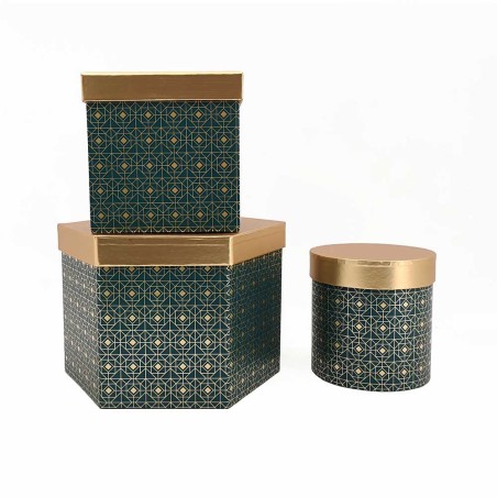 SET 3 SCATOLE VERDI RIQUADRI DORATI