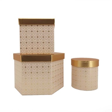 SET 3 SCATOLE ROSA RIQUADRI DORATI