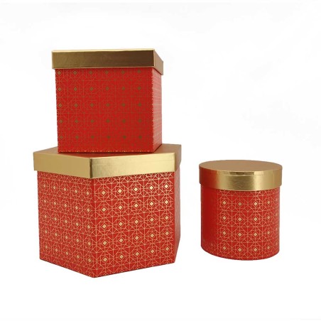 SET 3 SCATOLE ROSSE RIQUADRI DORATI