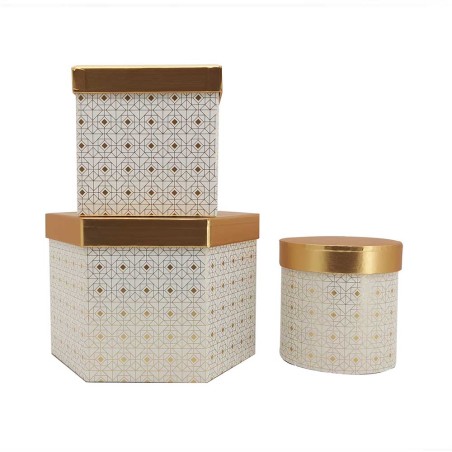 SET 3 SCATOLE BIANCHE RIQUADRI DOR.