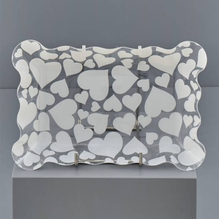 VASSOIO RETTANGOLARE CUORI BIANCHI  26,5CM X 18CM X 3,7CM