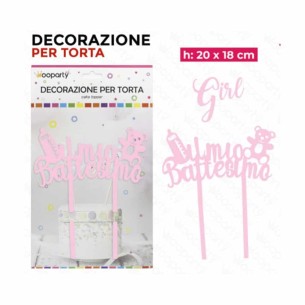 Cake topper battesimo girl rosa cm 20x18
