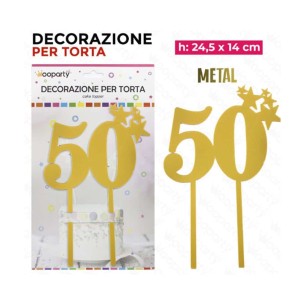 Cake topper buon 50°compleanno oro cm 24,5x14