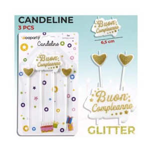 CANDELINE BUON C. GLITTER ORO 3 PZ.  H 14 cm