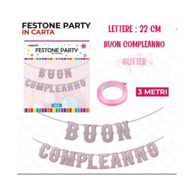 FESTONE BUON COMPL. ROSA GLITTERATO CM 22X3 MT