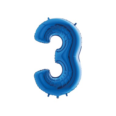 MYLAR NUMERO  3  BLU H 35 CM