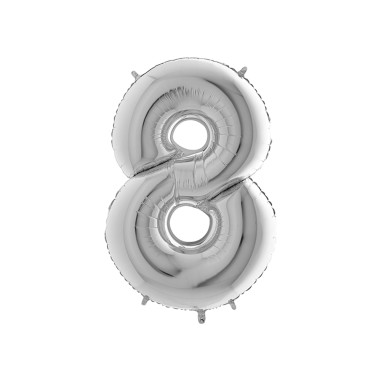MYLAR NUMERO  8  ARGENTO H 35 CM