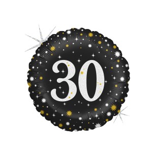 MYLAR CM 45 30 ANNI NERO/ARGENTO GLITTERATO