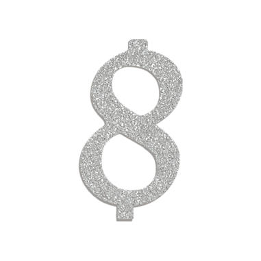 NUMERO  8  ARGENTO GLITTERATO H 7 CM