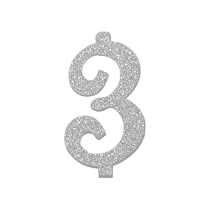 NUMERO  3  ARGENTO GLITTERATO H 7 CM