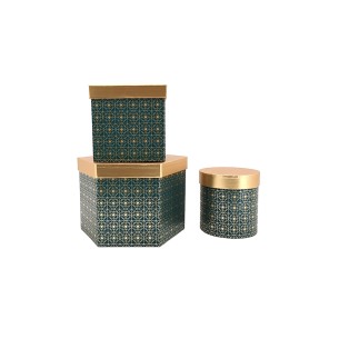 SET 3 SCATOLE VERDI RIQUADRI DORATI grande 22.5x20h15 small 12.5x12.5
