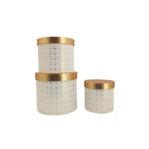 SET 3 SCATOLE ROUND BIANCHE QUADRI ORO grande 22.5x20h15 small 12.5x12.5