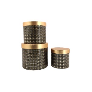SET 3 SCATOLE ROUND NERE QUADRI ORO grande 20x17.5 small 14 h12.5