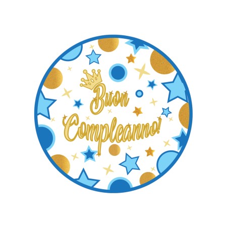 ADESIVO TONDO BUON COMPL. STELLE CELESTE diametro 6 cm pz. 32