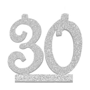 NUMERO "30" NERO/ARGENTO GLITTERATO 12 CM