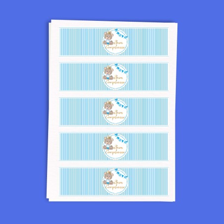 ETICHETTE ADESIVE BUON COMPLEANNO LITTLE BEAR CELESTE cm 21x5 pz. 20