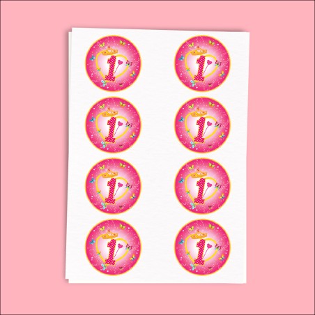 ADESIVO TONDO 1 COMP. LITTLE PRINCESS diametro 6 cm pz. 32