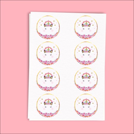 Adesivo tondo Unicorno diametro 6 cm pz. 32