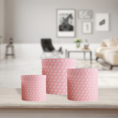 SET 3 SCATOLE TONDE A CILINDRO ROSA