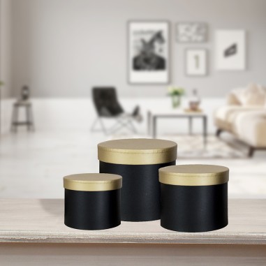 SET TRE SCATOLE TONDE ORO/NERO