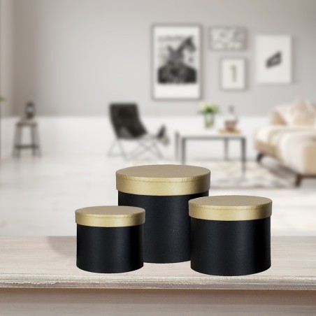 SET TRE SCATOLE TONDE ORO/NERO