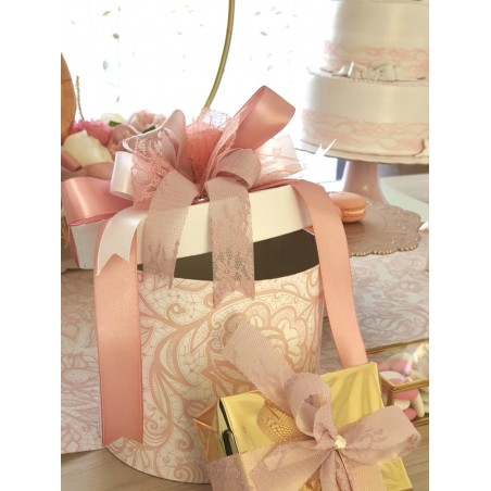 SET 3 SCATOLE TONDE PIZZO ROSA GOLD misure cm 20x17, cm 16x14, cm 14x12