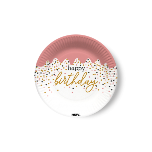 Piatto 18 cm HAPPY BIRTHDAY ROSE CONFETTI - 8 pz.