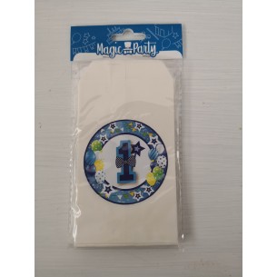 Bustine personalizzate "1" celeste confezione 12 pz.