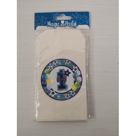 Bustine personalizzate "1" celeste confezione 12 pz.