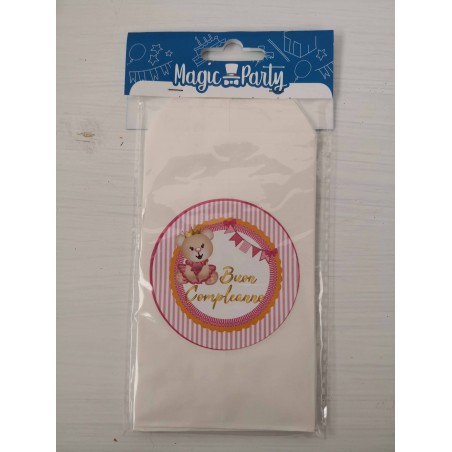 Bustine personalizzate "Buon Compleanno orsetto rosa" confezione 12 pz.