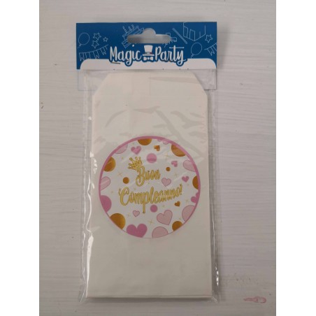 Bustine personalizzate "Buon Compleanno rosa" confezione 12 pz.