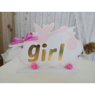 DECORAZIONE PERSONALIZZABILE CICOGNA ROSA CON BASE CM...