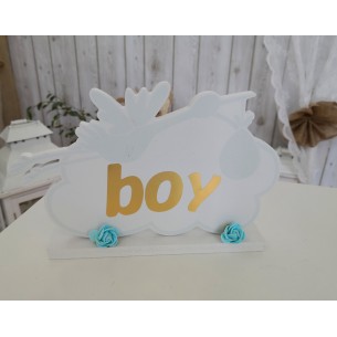 DECORAZIONE PERSONALIZZABILE CICOGNA CELESTE CON BASE CM...