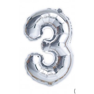 MYLAR NUMERO 3  ARGENTO H 100 CM