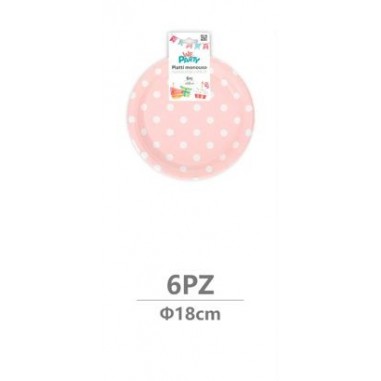 PIATTO 18 cm   POIS ROSA PZ 6