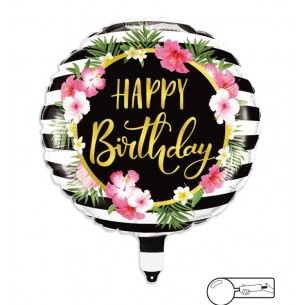 MYLAR HAPPY BIRTHDAY NERO CON FIORI CM 45