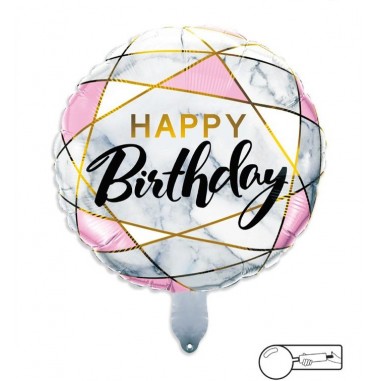 MYLAR HAPPY BIRTHDAY  ROSA CON ROMBI CM 45