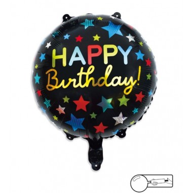 MYLAR HAPPY BIRTHDAY NERO E STELLE CM 45