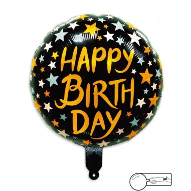 MYLAR HAPPY BIRTHDAY  STELLE ORO E ARGENTO CM 45