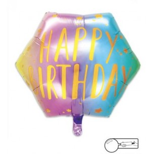 MYLAR HAPPY BIRTHDAY  ESAGONALE ROSA  FIORI  CM 45