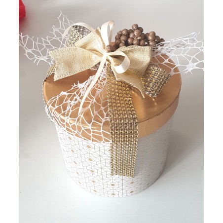 SCATOLA AVORIO QUADRI ORO CON FIOCCO